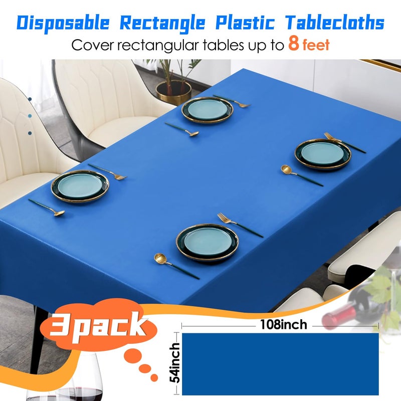 YSYJ 3 Pack Royal Blue Plastic Tablecloth Disposable Rectangular Table Cloth 54 x 108 Inch Table Cover for Parties - Image 2