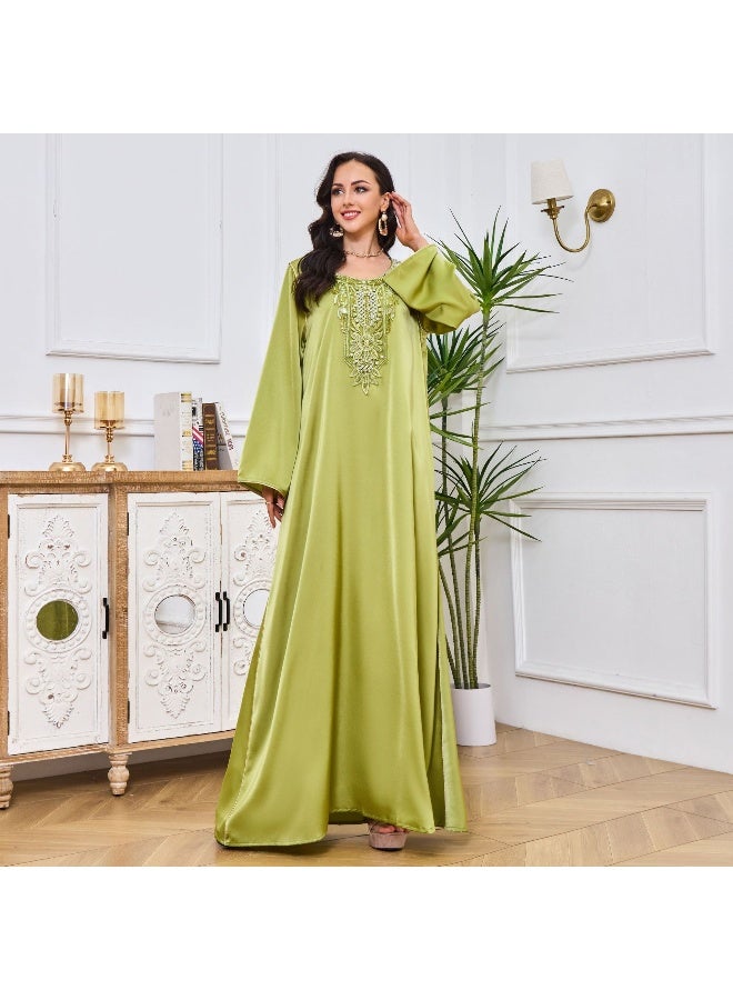 Madam Uniq Matcha Green Long Sleeve Round Neck Muslim Dress Maxi Kleid - Image 5