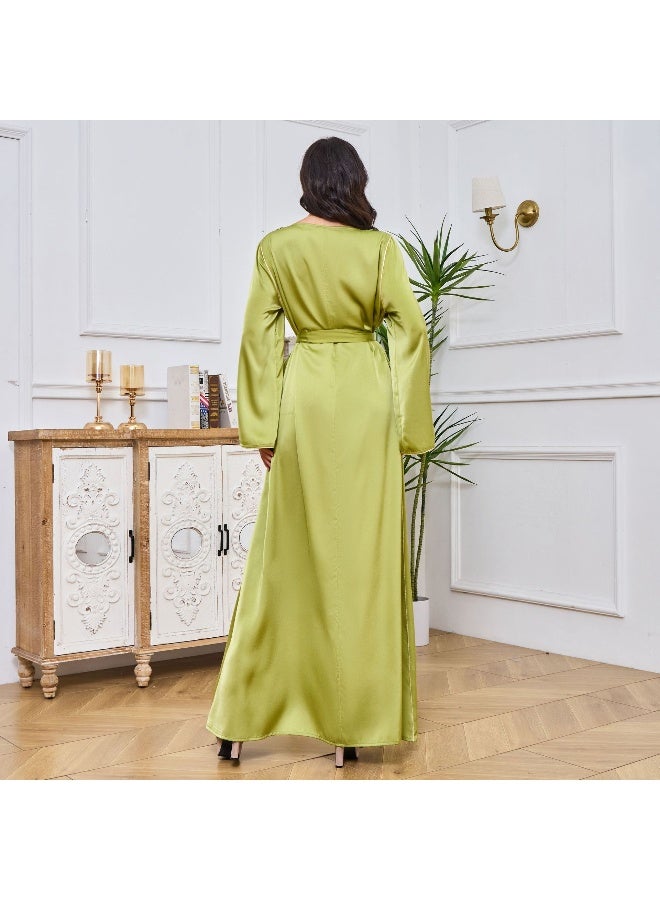 Madam Uniq Matcha Green Long Sleeve Round Neck Muslim Dress Maxi Kleid - Image 2