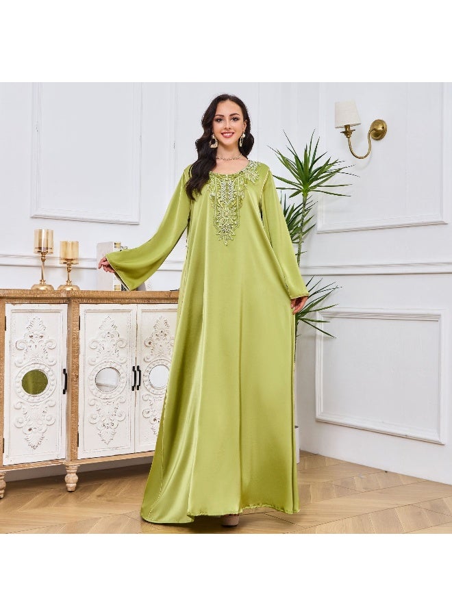 Madam Uniq Matcha Green Long Sleeve Round Neck Muslim Dress Maxi Kleid - Image 3
