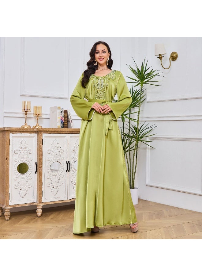 Madam Uniq Matcha Green Long Sleeve Round Neck Muslim Dress Maxi Kleid - Image 4