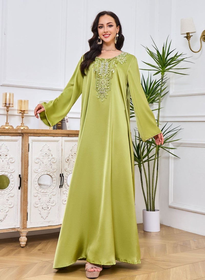 Madam Uniq Matcha Green Long Sleeve Round Neck Muslim Dress Maxi Kleid - Image 1