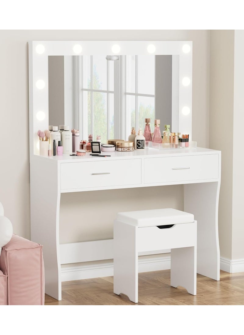 Sharpdo - Big Lighting Mirror Dressing Table with 2 Drawer, Bedroom Vanity Table 3 Lighting Modes and Adjustable Brightness 90*40*134CM (no chair) - Image 1