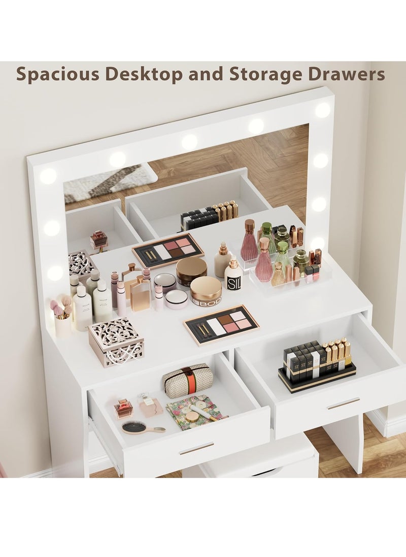 Sharpdo - Big Lighting Mirror Dressing Table with 2 Drawer, Bedroom Vanity Table 3 Lighting Modes and Adjustable Brightness 90*40*134CM (no chair) - Image 1
