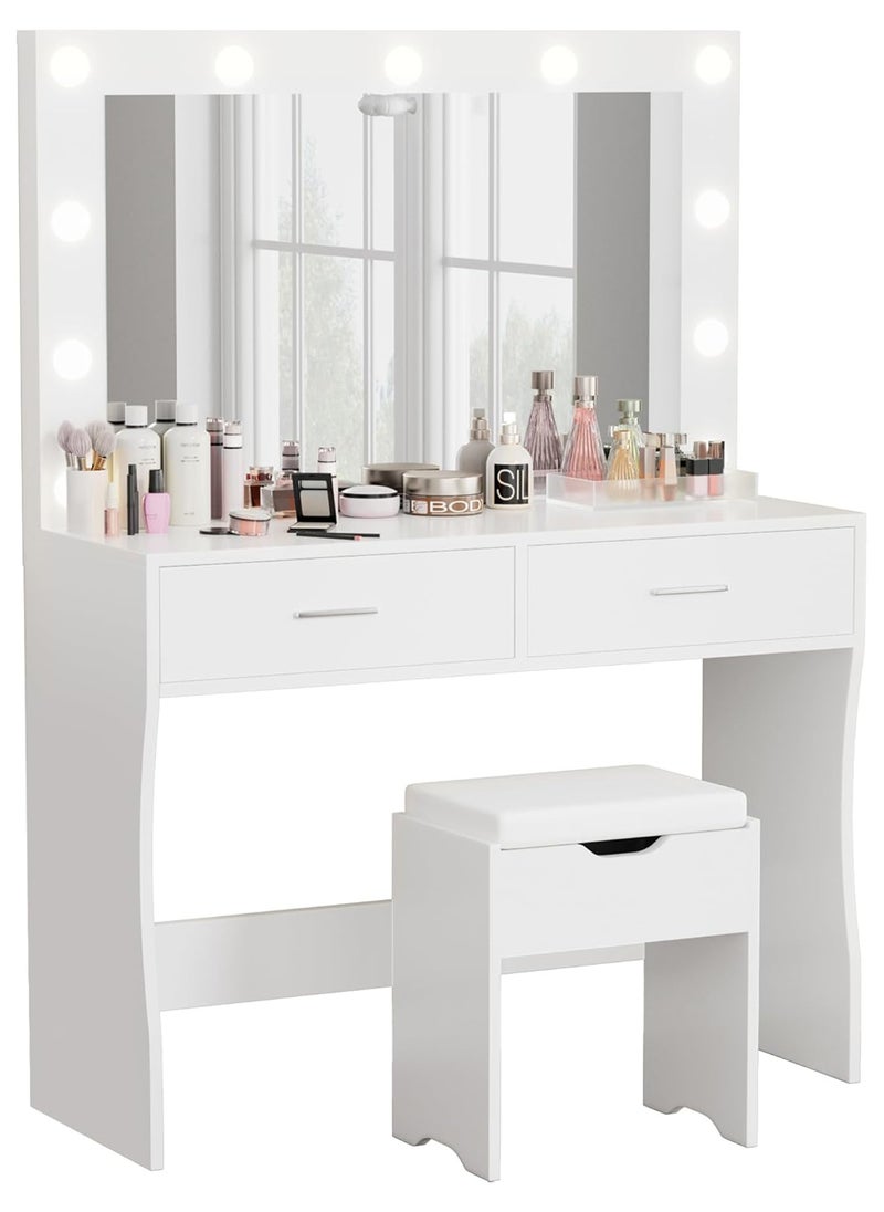 Sharpdo - Big Lighting Mirror Dressing Table with 2 Drawer, Bedroom Vanity Table 3 Lighting Modes and Adjustable Brightness 90*40*134CM (no chair) - Image 1
