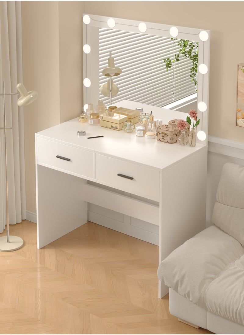 Sharpdo - Big Lighting Mirror Dressing Table with 2 Drawer, Bedroom Vanity Table 3 Lighting Modes and Adjustable Brightness 90*40*134CM (no chair) - Image 1