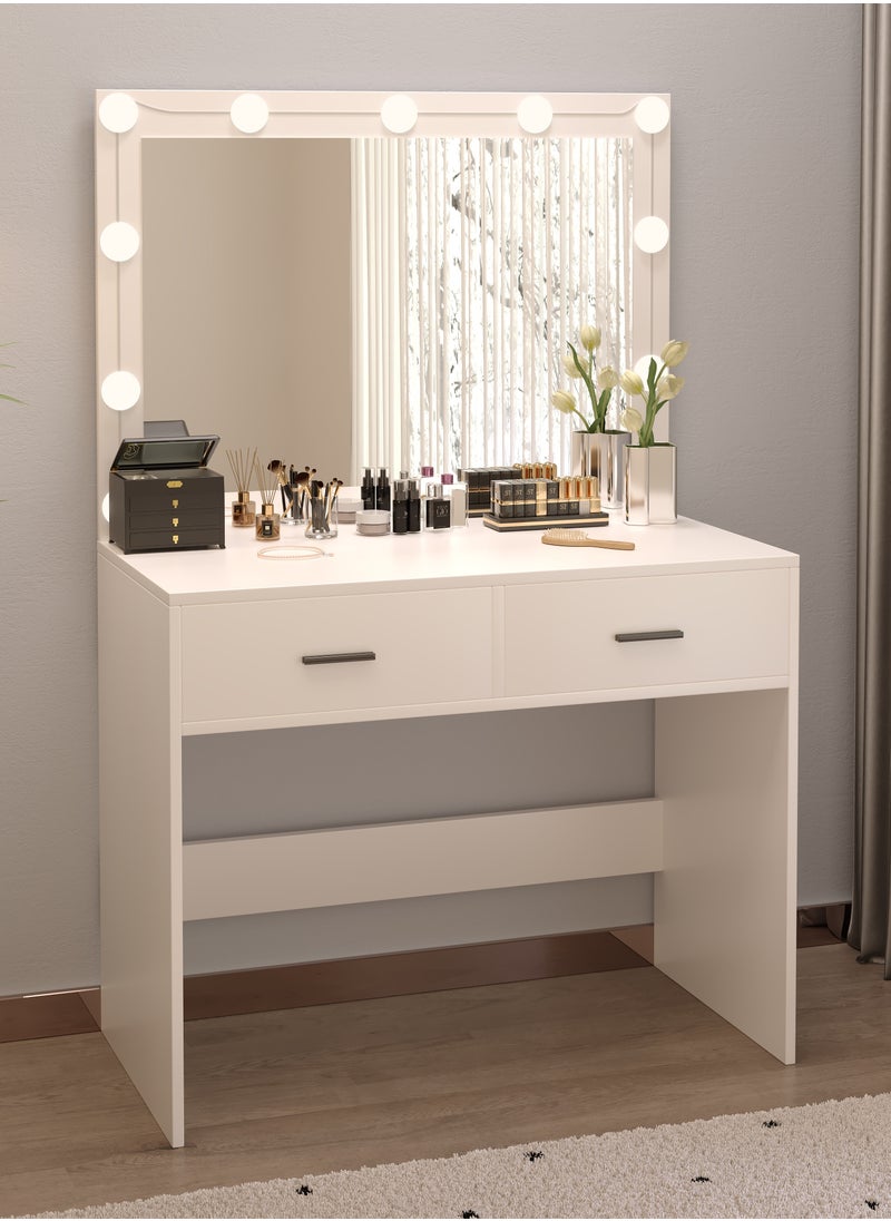 Sharpdo - Big Lighting Mirror Dressing Table with 2 Drawer, Bedroom Vanity Table 3 Lighting Modes and Adjustable Brightness 90*40*134CM (no chair) - Image 1