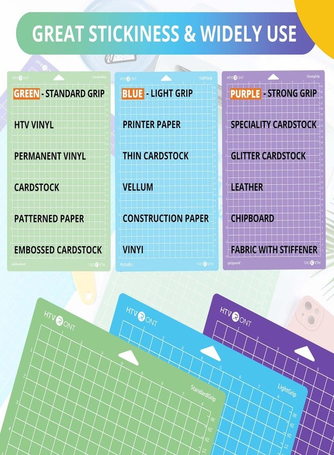 HTVRONT Cutting Mats Compatible with Cricut Joy Xtra, 3 Pack Cutting Mats 8.5"x12"(StandardGrip, LightGrip, StrongGrip), Variety Adhesive Reusable Accessories Compatible with Cricut Joy Xtra - Image 4