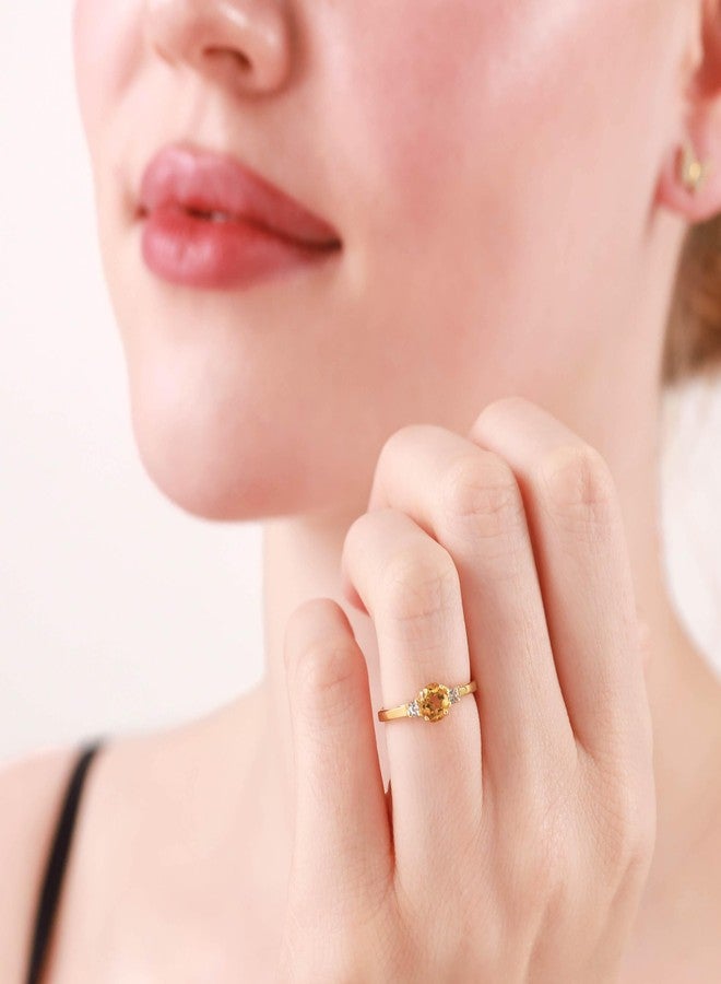 Silvershake 5MM Petite Genuine Round Shape Citrine 18K Yellow Gold Plated 925 Sterling Silver Promise Ring November Gemstone Birthstone Jewelry for Women Size 8.5 - Image 2