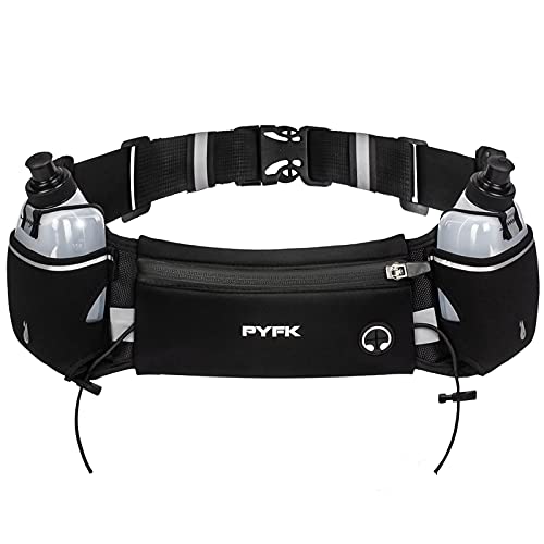 PYFK Running Belts with Water Bottles, Hydration Belt for Men Women, Water Bottle Holder Running Pouch, Fanny Pack Fits 7 inch Phones, Waist Pack for Running Hiking (Upgraded Black) - Image 1