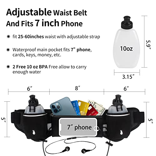 PYFK Running Belts with Water Bottles, Hydration Belt for Men Women, Water Bottle Holder Running Pouch, Fanny Pack Fits 7 inch Phones, Waist Pack for Running Hiking (Upgraded Black) - Image 3