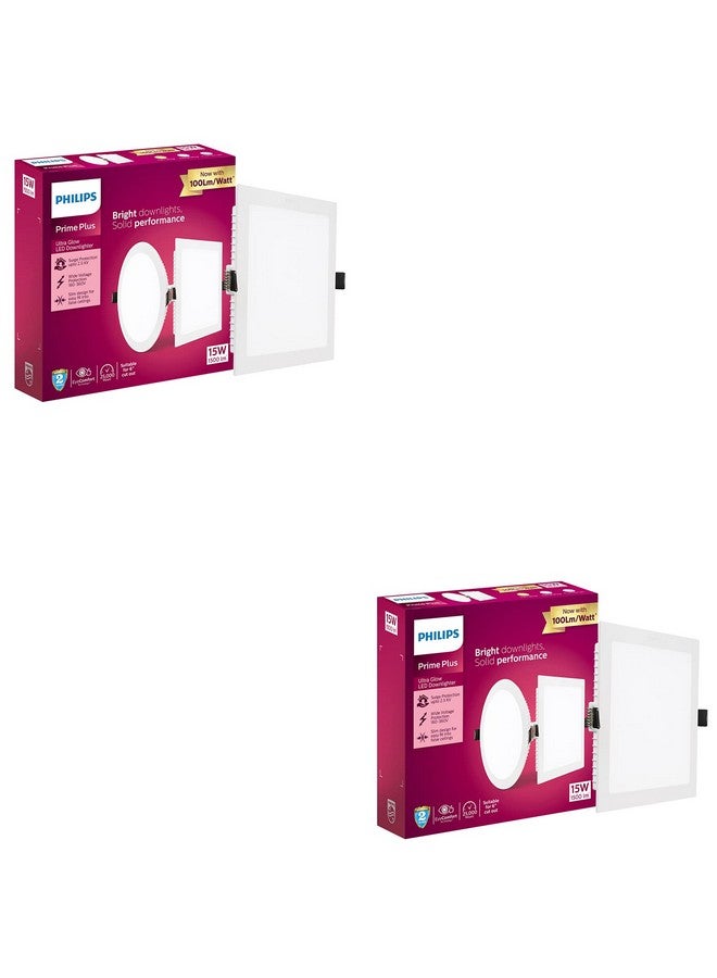 PHILIPS 15W Square AP Plus UltraGlow LED DL Recessed LED Panel Ceiling Light (Pack of 2, Cool Day Light) - Image 1