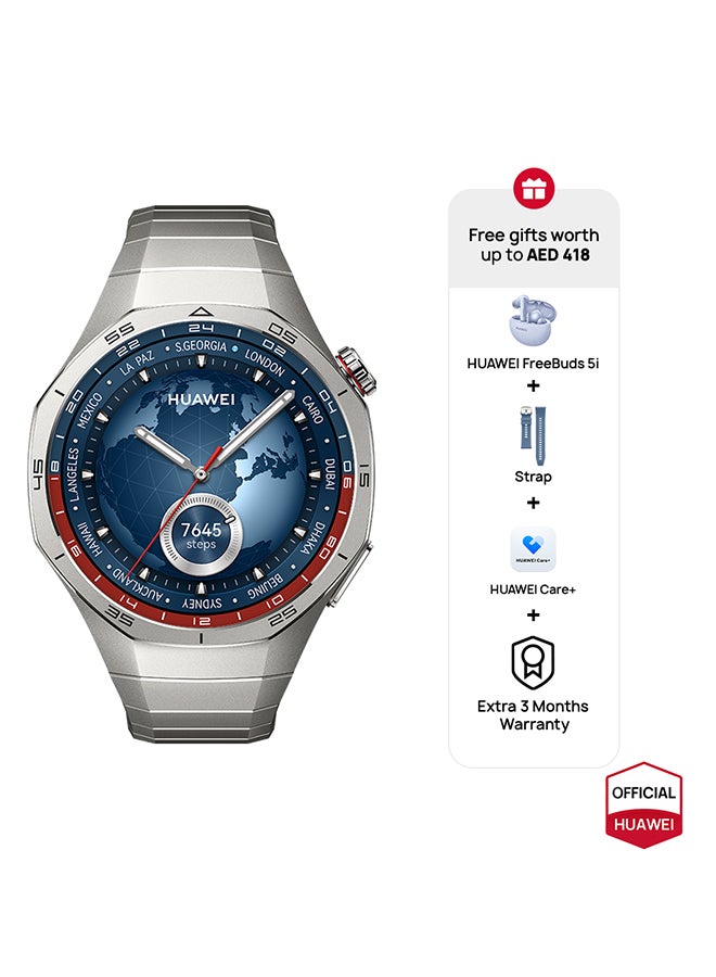 HUAWEI WATCH GT5 Pro 46mm Smartwatch, HW Care + 3 Month Extra warranty + Freebuds5i + Strap, Titanium - Image 1
