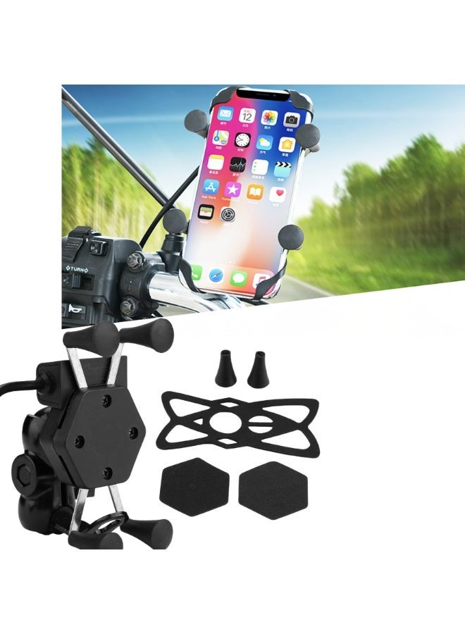 Fukukawa حامل هاتف للدراجات النارية من FUKUKAWA مع شاحن USB، حامل مقود قابل للدوران 360°، حامل هاتف X-Grip للدراجات والسكوترات - Image 1