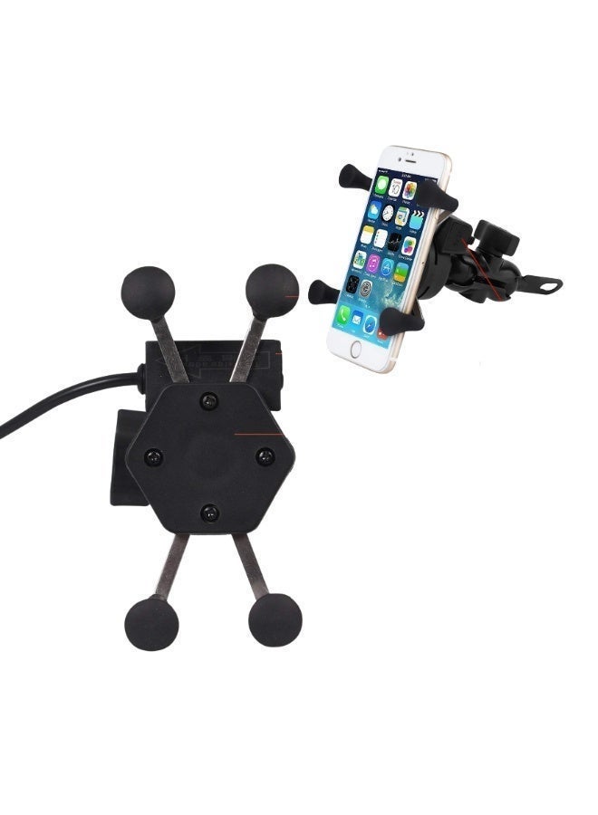 Fukukawa حامل هاتف للدراجات النارية من FUKUKAWA مع شاحن USB، حامل مقود قابل للدوران 360°، حامل هاتف X-Grip للدراجات والسكوترات - Image 4