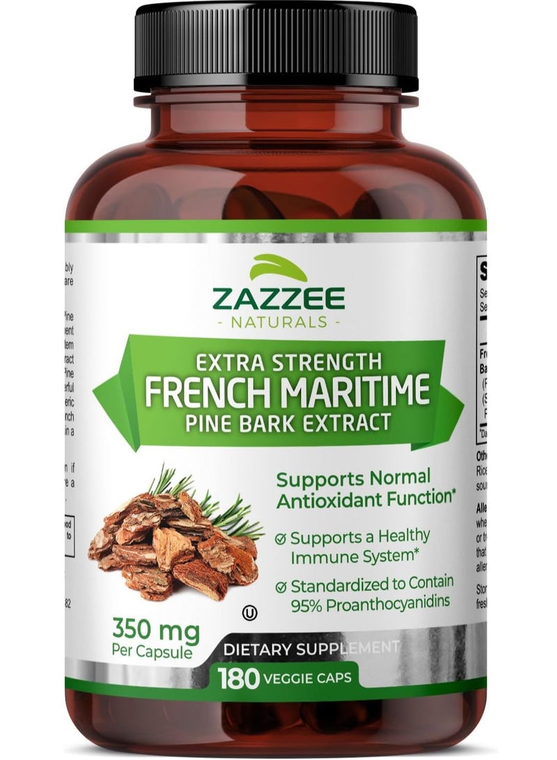 Zazzee Extra Strength French Maritime Pine Bark 20:1 Extract, 350 mg Per Capsule, 180 Capsules 6 Month Supply - Image 1