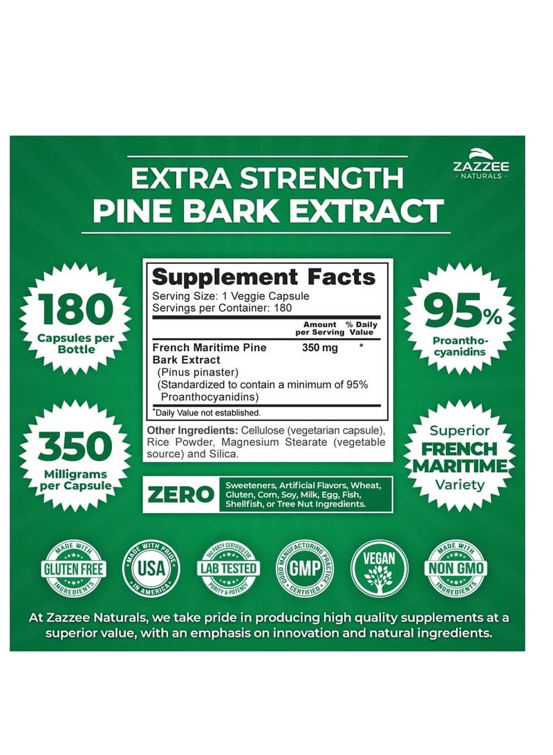 Zazzee Extra Strength French Maritime Pine Bark 20:1 Extract, 350 mg Per Capsule, 180 Capsules 6 Month Supply - Image 2