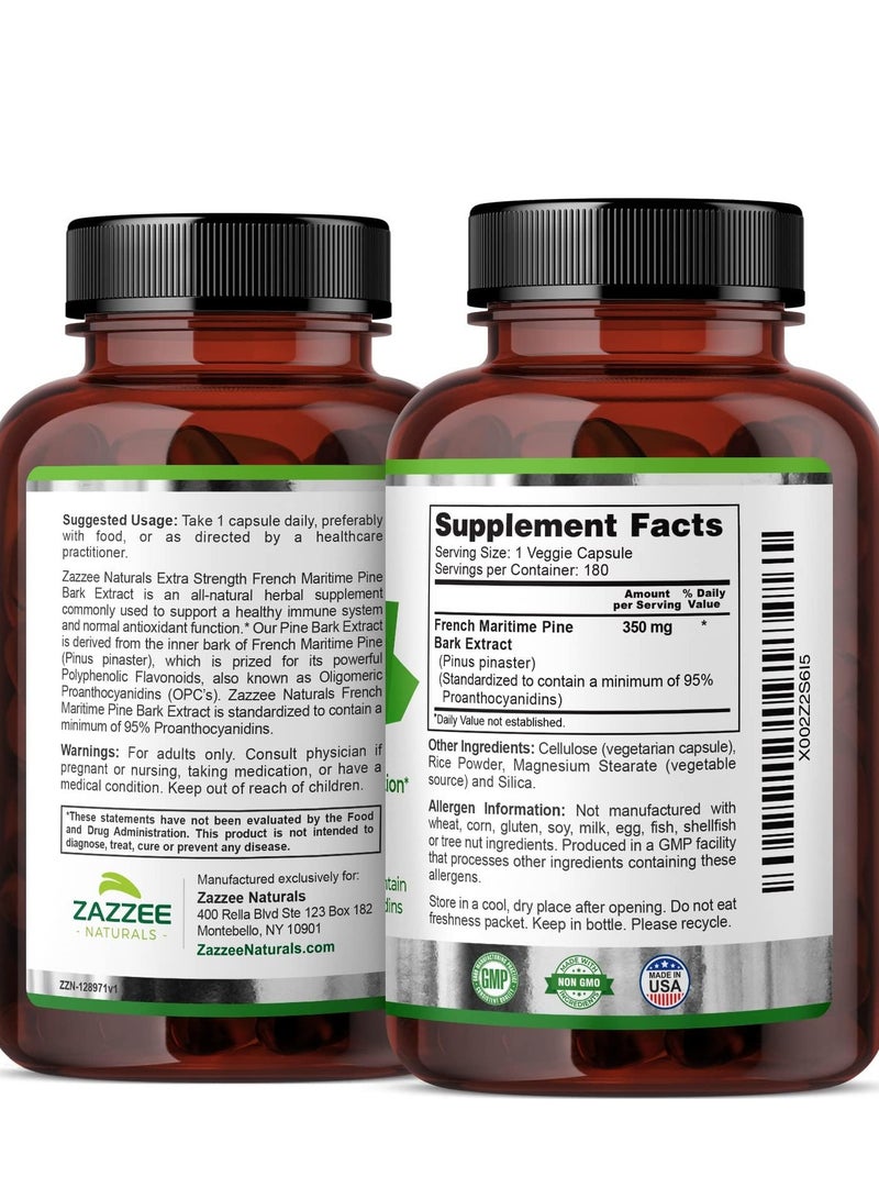 Zazzee Extra Strength French Maritime Pine Bark 20:1 Extract, 350 mg Per Capsule, 180 Capsules 6 Month Supply - Image 3