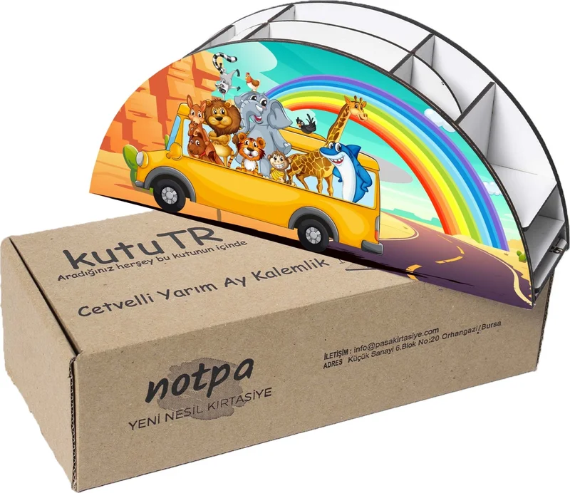 Notpa Wooden Vip Animals on the Bus Desktop Pencil Holder with Rainbow Ruler Organizer for Kids vip4