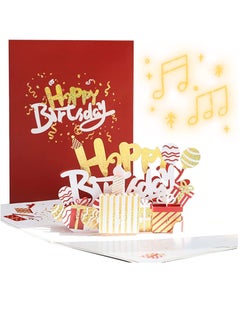 Birthday Card, 3D Pop Up Cake Card, Blowable Candles, Upgraded Version, Singing and Glowing, Handmade Flower Happy Cake Pattern Card with Envelopes Box Set for Adults, Kids, Women