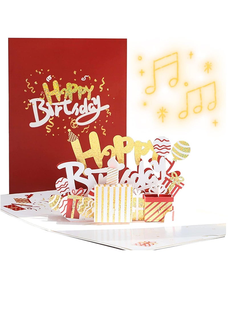 BIGTHREE - Birthday Card, 3D Pop Up Cake Card, Blowable Candles, Upgraded Version, Singing and Glowing, Handmade Flower Happy Cake Pattern Card with Envelopes Box Set for Adults, Kids, Women - Image 1