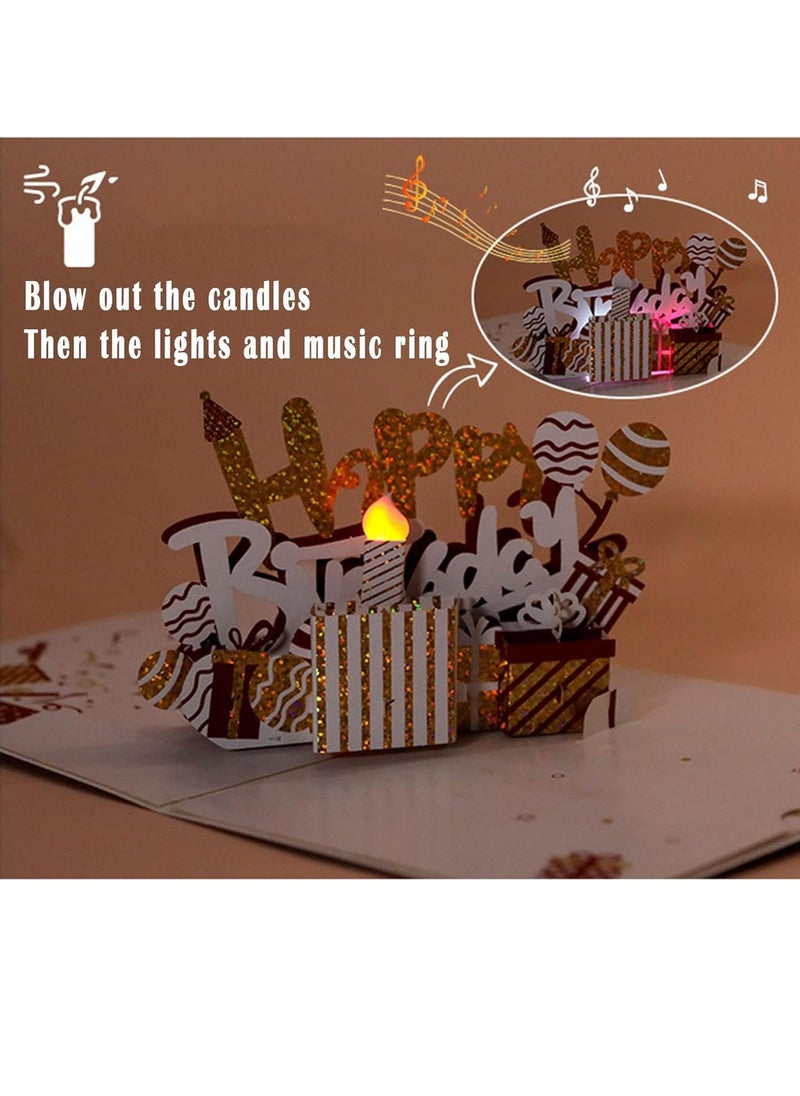 BIGTHREE - Birthday Card, 3D Pop Up Cake Card, Blowable Candles, Upgraded Version, Singing and Glowing, Handmade Flower Happy Cake Pattern Card with Envelopes Box Set for Adults, Kids, Women - Image 1