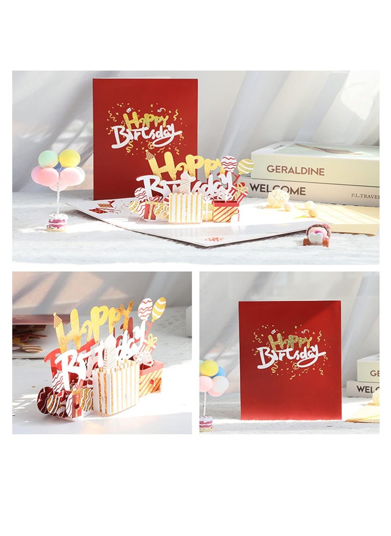 BIGTHREE - Birthday Card, 3D Pop Up Cake Card, Blowable Candles, Upgraded Version, Singing and Glowing, Handmade Flower Happy Cake Pattern Card with Envelopes Box Set for Adults, Kids, Women - Image 1