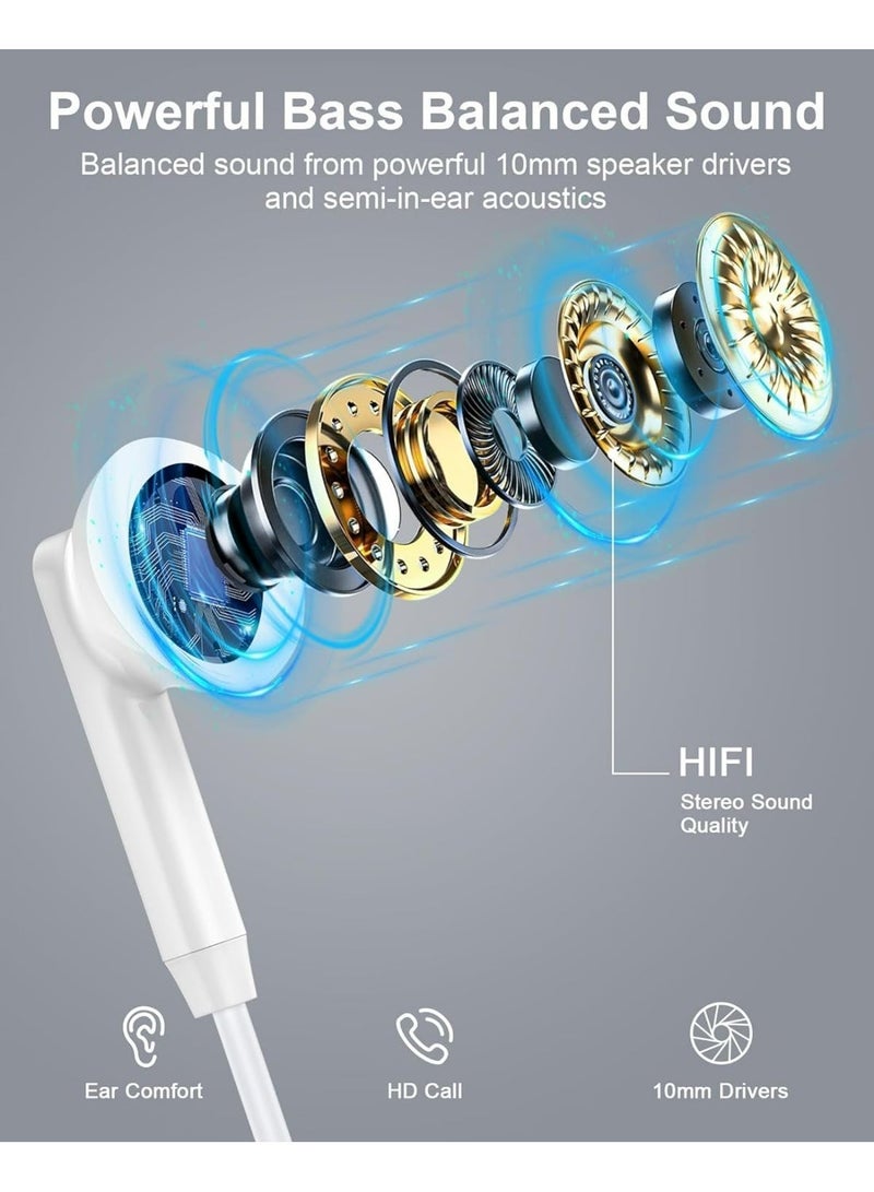 OLYSON Headphones Earbuds Wired 3.5mm, Ultra Clear Calls & no Noise Wired Earbuds, in-Ear Earphones with Mic, Compatible with iPhone/iPad/Android/Laptop/PC, White - Image 2