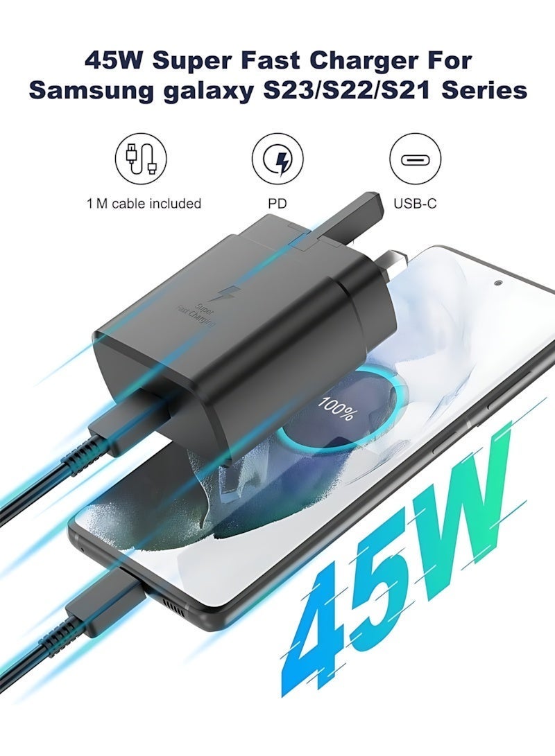 45W USB-C Super Fast Charging PD Charger with 1M Cable – Compatible with Samsung S25/S24/S23/S22/S21/S20 Ultra, S24+/S23+/S22+/S21+, A53/A54/A15, Galaxy Fold & Flip – Type-C Power Adapter - Image 3