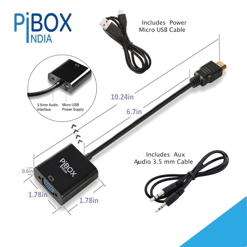 pibox India HDMI to VGA with Audio and power, Gold-Plated Male to Female VGA for Computer, Desktop, Laptop, PC, Monitor, Projector, HDTV, Raspberry Pi, Media Players, Xbox Black [NOT for VGA to HDMI] (Model Number: PI-633BAP) - Image 3