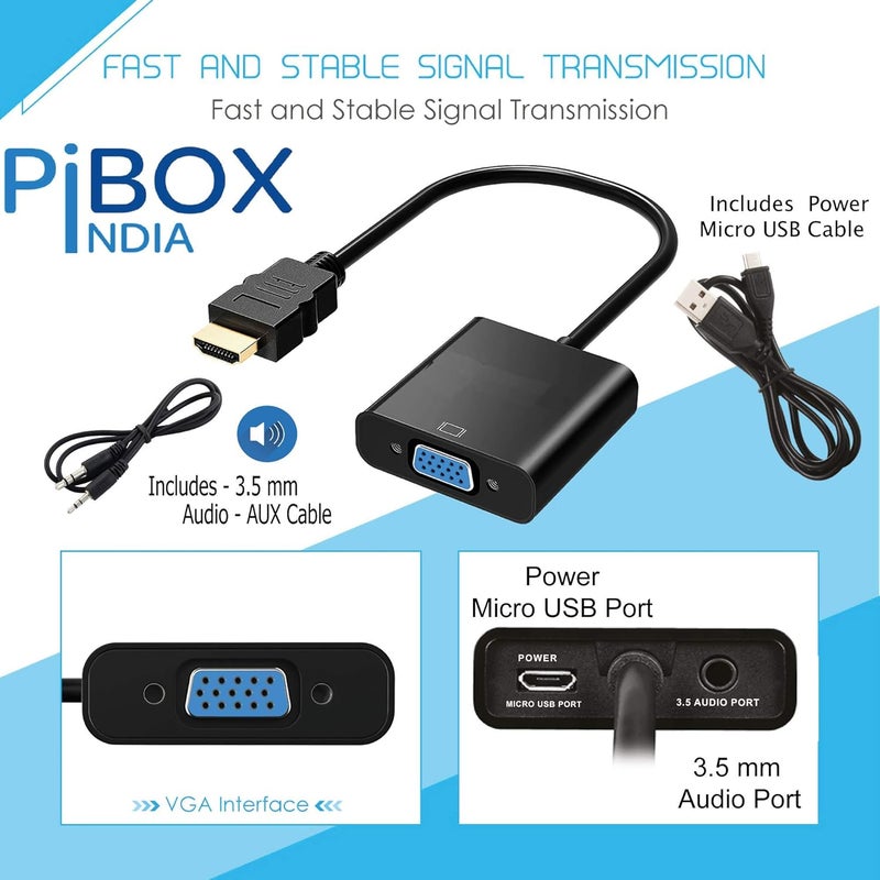 pibox India HDMI to VGA with Audio and power, Gold-Plated Male to Female VGA for Computer, Desktop, Laptop, PC, Monitor, Projector, HDTV, Raspberry Pi, Media Players, Xbox Black [NOT for VGA to HDMI] (Model Number: PI-633BAP) - Image 5
