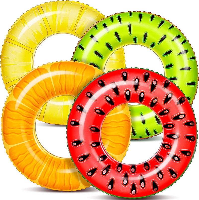 Sloosh 4 Pack Inflatable Pool Floats Fruit Tube Rings, Fruit Swim Tubes, Pool Floaties Toys, Beach Swimming Party Toys for Kids and Adults (Fruit) - Image 1