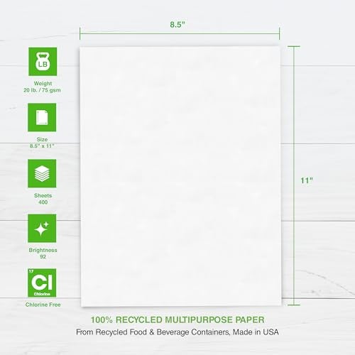 PrintWorks 100% Recycled Printer Paper 8.5" x 11" White - 20 lb Copy & Multipurpose Computer Paper - 6 Packs, 2400 Sheets - Made in the USA - 92 Bright - Printer & Copier Compatible (00018C) - Image 2