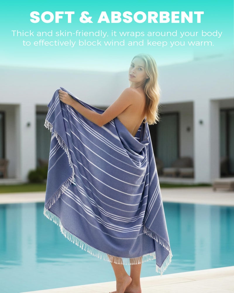 Antfuny Giant Huge Thin Boho Throw Blanket Turkish Beach Blanket Towel Jumbo Extra Large XL XXL Big Oversized Outdoor Picnic Accessories Travel Essentials for Family Camping Gears Must Haves Yard Mat Navy - Image 5
