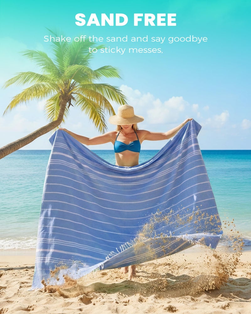 Antfuny Giant Huge Thin Boho Throw Blanket Turkish Beach Blanket Towel Jumbo Extra Large XL XXL Big Oversized Outdoor Picnic Accessories Travel Essentials for Family Camping Gears Must Haves Yard Mat Navy - Image 3