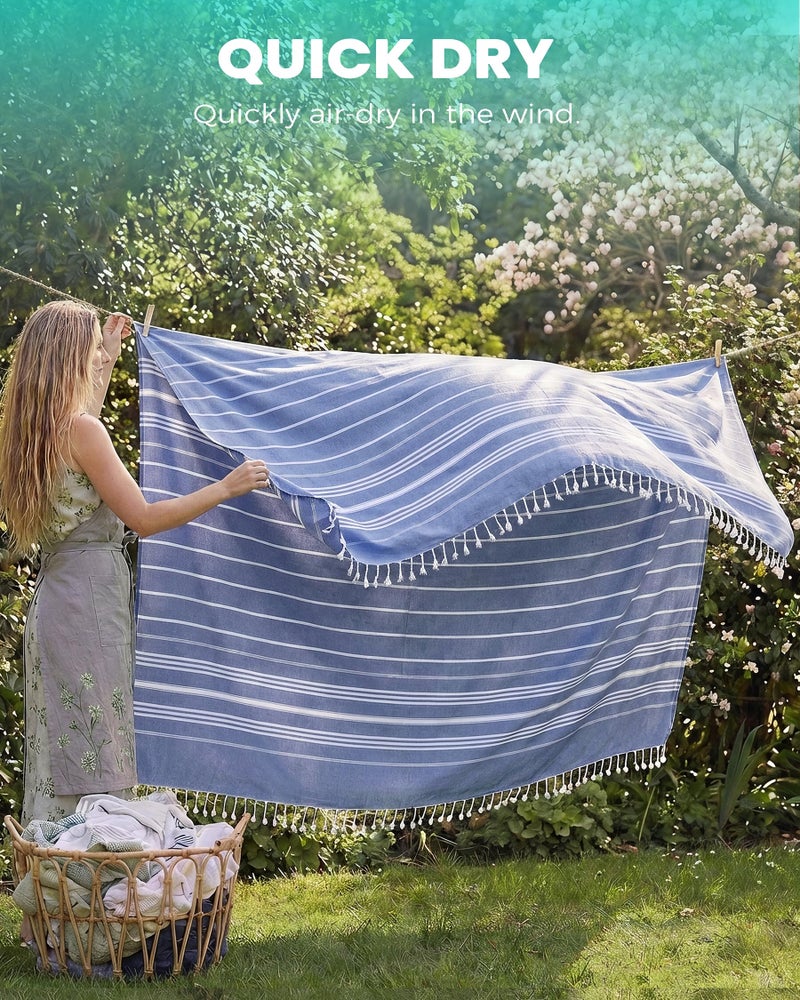 Antfuny Giant Huge Thin Boho Throw Blanket Turkish Beach Blanket Towel Jumbo Extra Large XL XXL Big Oversized Outdoor Picnic Accessories Travel Essentials for Family Camping Gears Must Haves Yard Mat Navy - Image 4