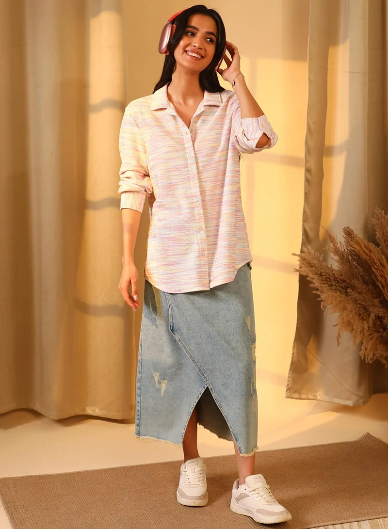 Pinacolada  Women's Multicolour Textured Knit Oversized Shirt for Women | Best Price UAE