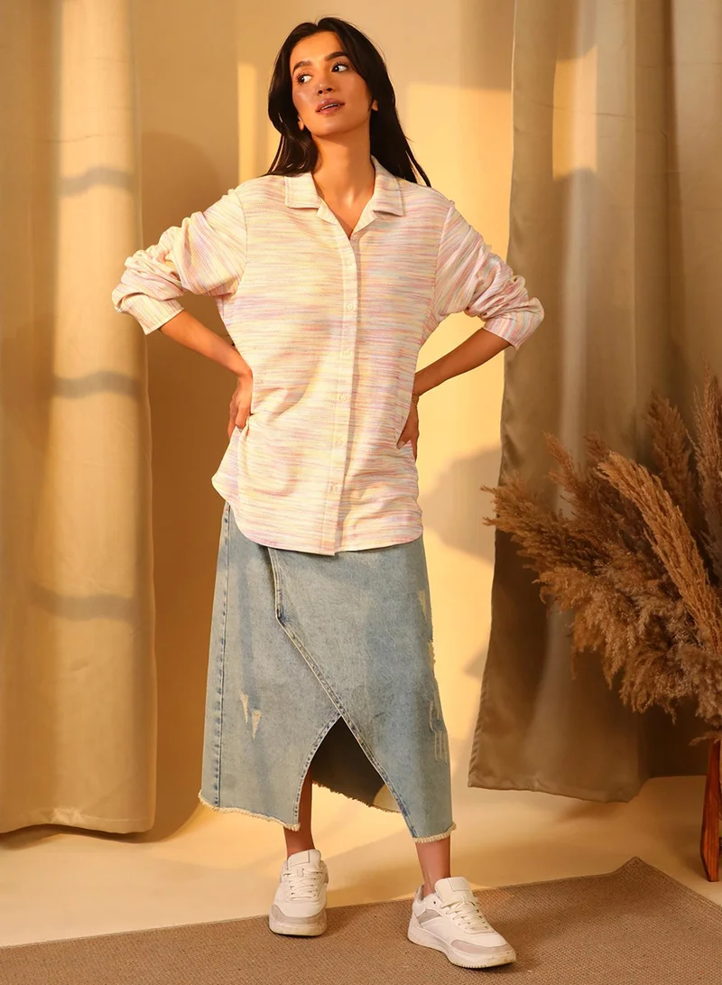 Pinacolada  Women's Multicolour Textured Knit Oversized Shirt for Women | Best Price UAE