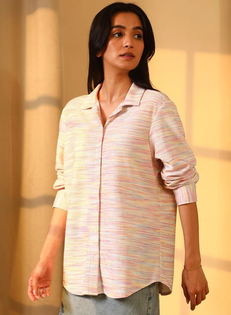 Pinacolada Women's Multicolour Textured Knit Oversized Shirt