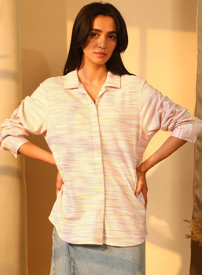 Pinacolada Women's Multicolour Textured Knit Oversized Shirt