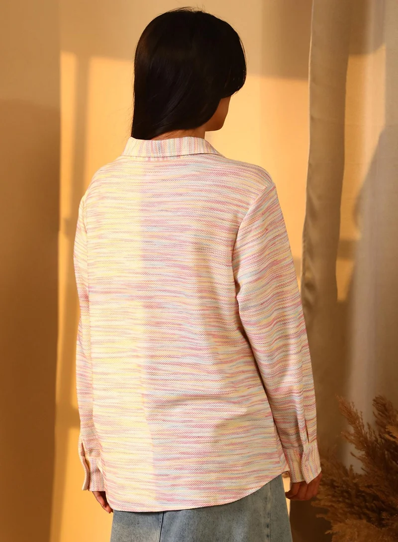 Pinacolada  Women's Multicolour Textured Knit Oversized Shirt for Women | Best Price UAE
