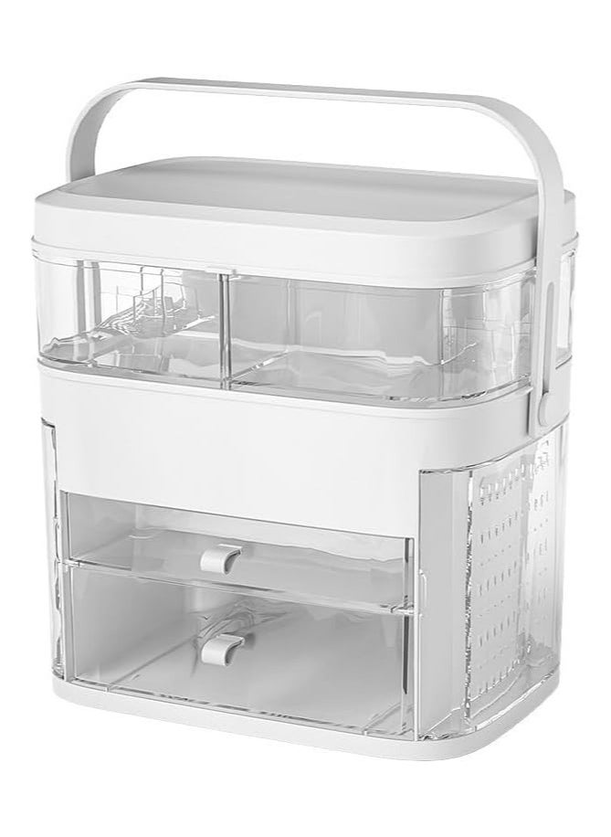 AUTOYSUR Makeup Organizer with LED Mirror Skin Care Organizer with Jewelry Holder Dustproof & Waterproof Portable Hand Strap Skincare Organizer for Bathroom Bedroom Countertop or Vanity(White)  - Image 1