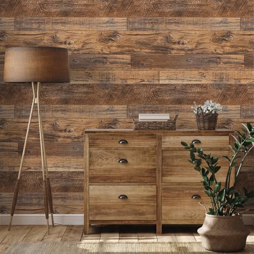 TANONE Wood Contact Paper Kitchen Peel and Stick Wallpaper, Self Adhesive Removable Wallpaper Countertops Waterproof, Shiplap Wall Paper Wood Vinyl Wrap for Cabinets Rustic Brown 17.5" x 393" - Image 2