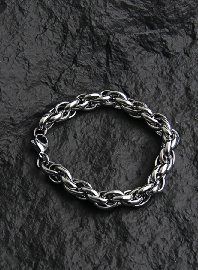 Men's Titanium Steel Braided Bracelet | Hip Hop Double Loop Wrist Accessory (8mm Width/21cm Length, Steel Color) - Image 5