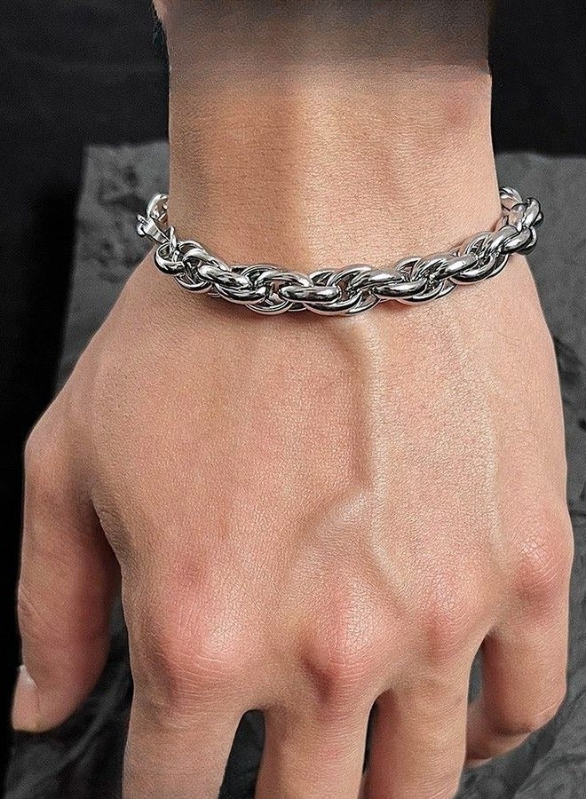 Men's Titanium Steel Braided Bracelet | Hip Hop Double Loop Wrist Accessory (8mm Width/21cm Length, Steel Color) - Image 1