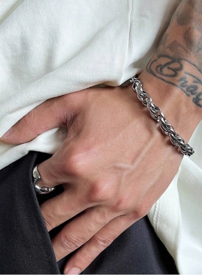 Men's Titanium Steel Braided Bracelet | Hip Hop Double Loop Wrist Accessory (8mm Width/21cm Length, Steel Color) - Image 3