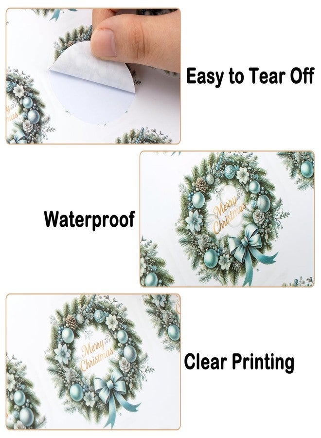 g2 بلس ملصقات عيد ميلاد مجيد من G2PLUS - 120 قطعة من ملصقات إكليل عيد الميلاد الأزرق، ملصقات دائرية مقاس 2 بوصة لأختام الأظرف، وأكياس الهدايا، وصناديق الهدايا، وهدايا حفلات الأعياد - Image 3