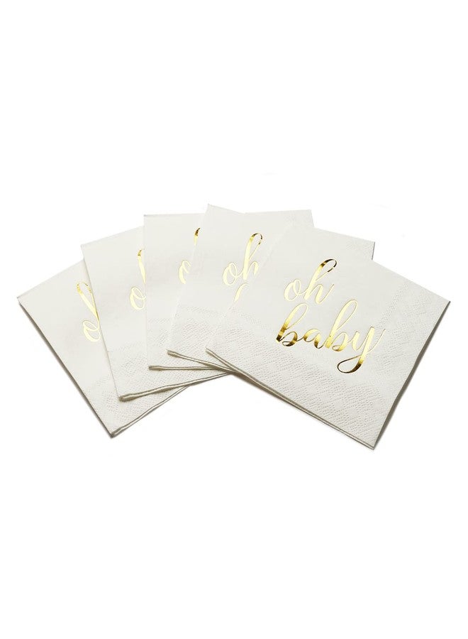 All-Ewired-Up 100 Pcs "Oh Baby" White Napkins - 3-Ply White and Gold Cocktail Napkins Baby Shower Party Supplies - Eco-friendly Party Napkins for Dessert Beverage & Table Decorations - Image 4