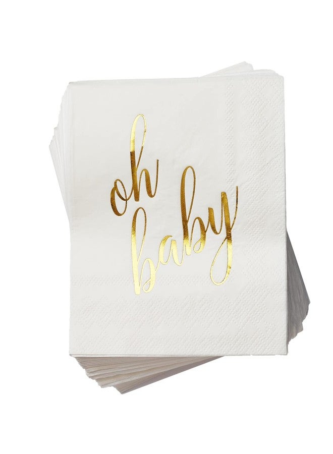 All-Ewired-Up 100 Pcs "Oh Baby" White Napkins - 3-Ply White and Gold Cocktail Napkins Baby Shower Party Supplies - Eco-friendly Party Napkins for Dessert Beverage & Table Decorations - Image 3