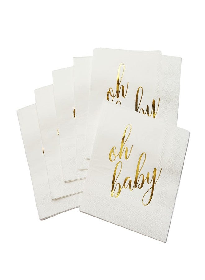 All-Ewired-Up 100 Pcs "Oh Baby" White Napkins - 3-Ply White and Gold Cocktail Napkins Baby Shower Party Supplies - Eco-friendly Party Napkins for Dessert Beverage & Table Decorations - Image 5